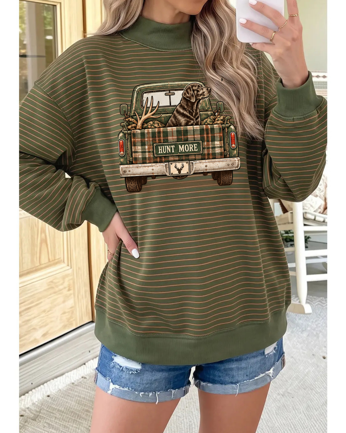 Plaid Striped Hunting Dog Mockneck