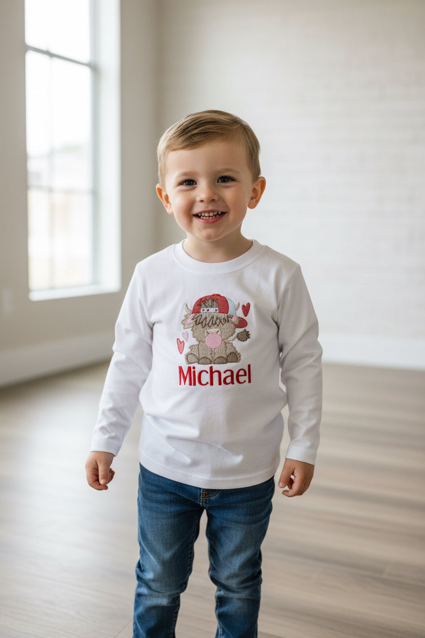 Valentine Boys Highland cow shirt