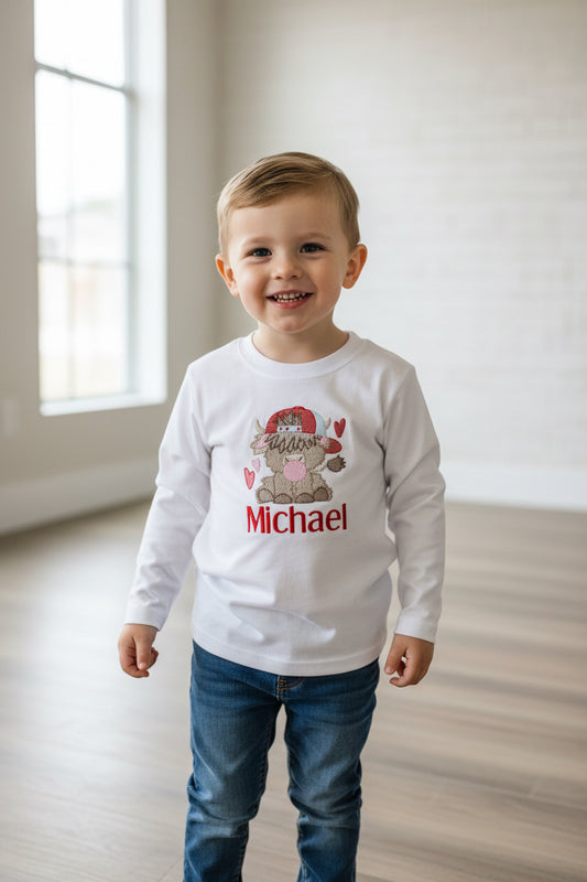 Valentine Boys Highland cow shirt