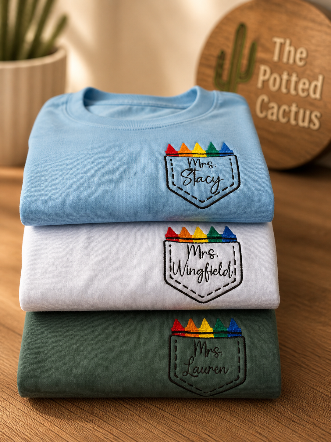 Teacher Faux Pocket with crayons and name