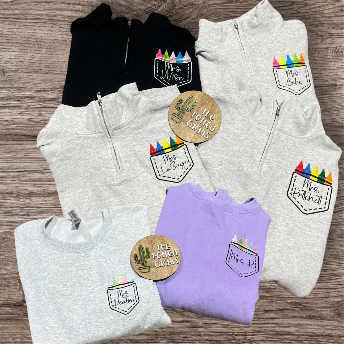 Teacher Faux Pocket with crayons and name