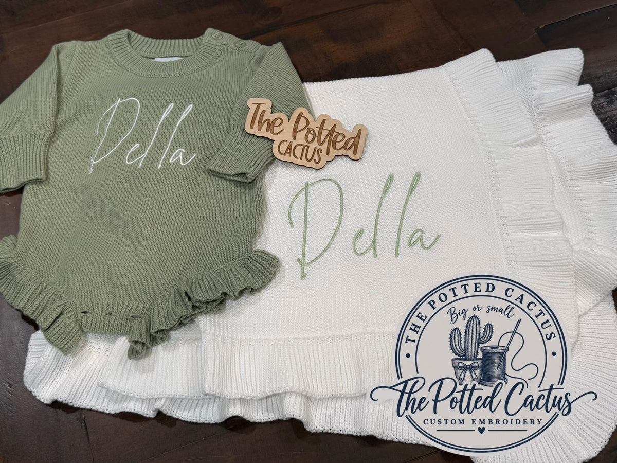 Knitted Rompers & Blanket Set