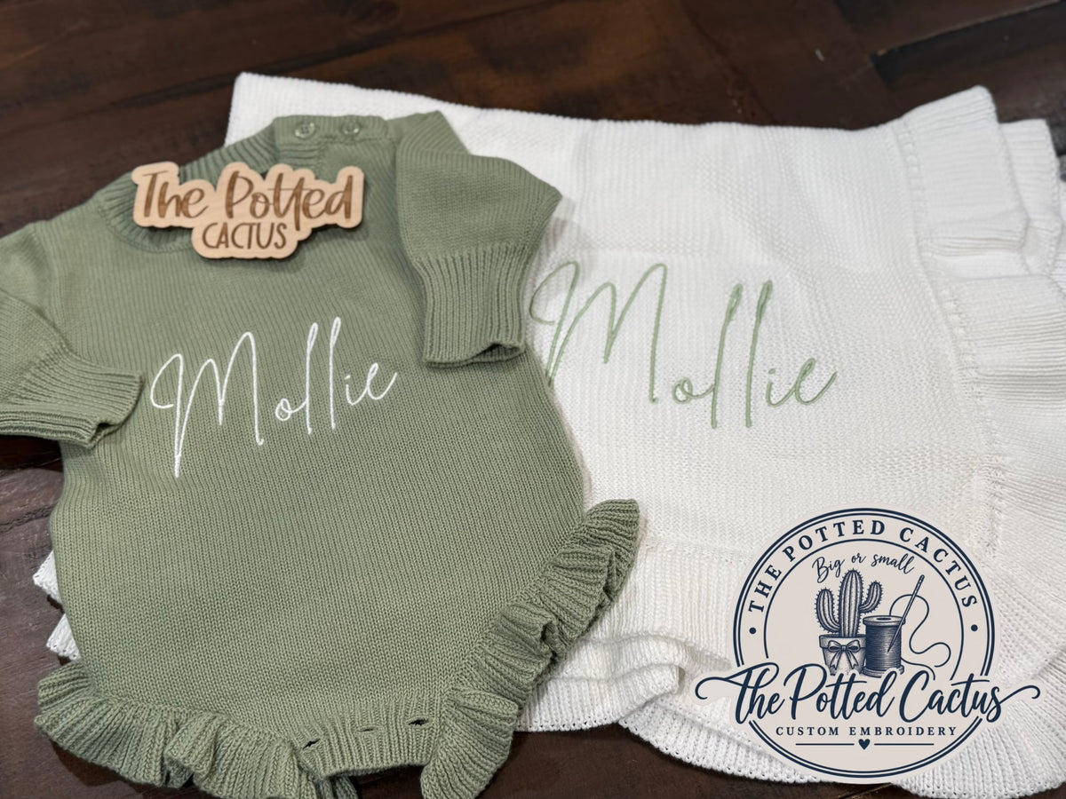 Knitted Rompers & Blanket Set