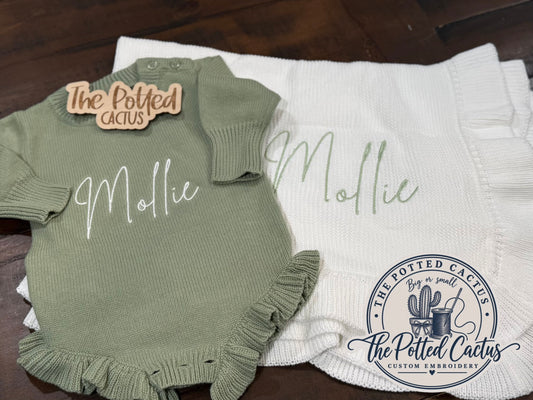 Knitted Rompers & Blanket Set