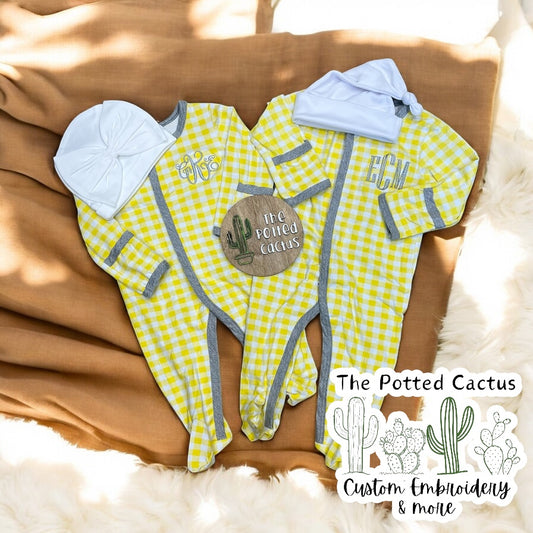 Yellow Checkered Button up Footie
