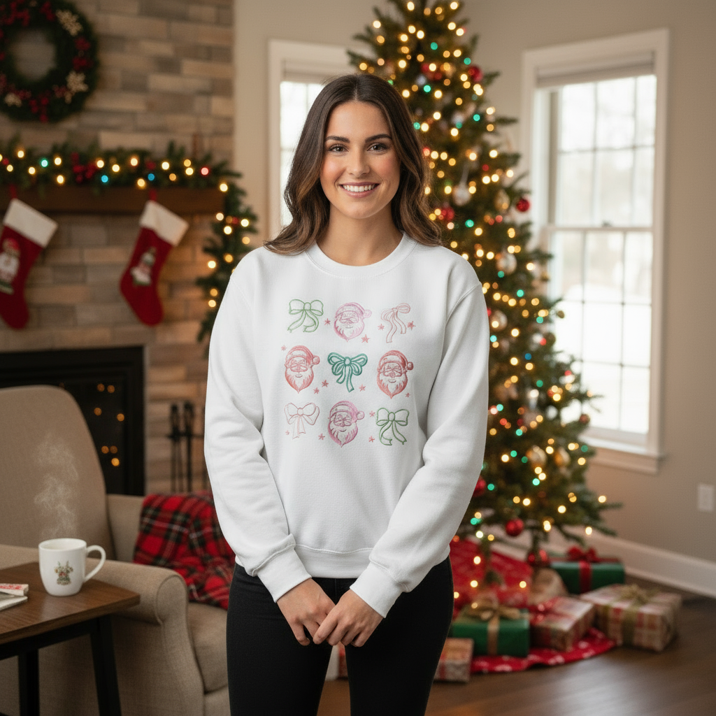 Santa Bows Embroidered Sweatshirt