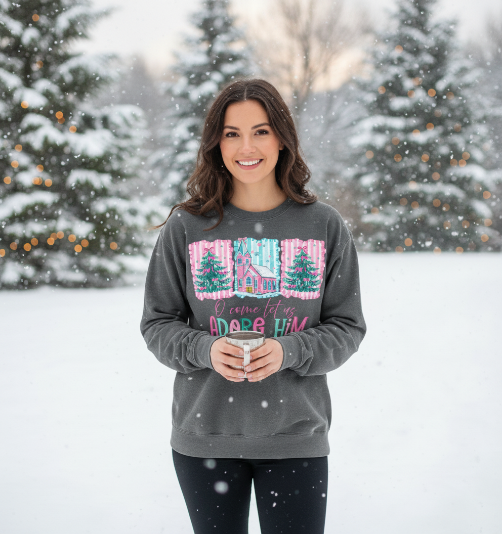 Oh Come let Us Adore Him Graphic Sweatshirt