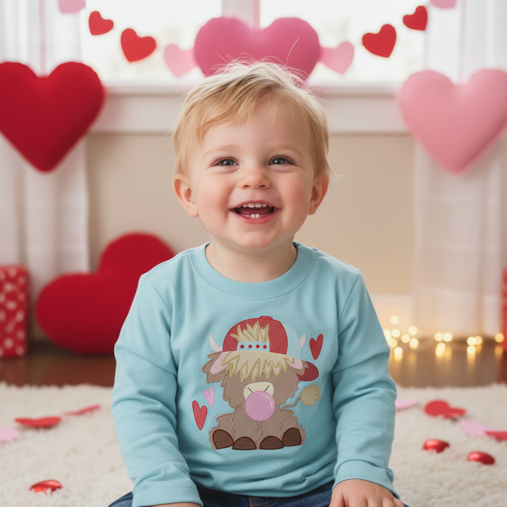 Valentine Boys Highland cow shirt