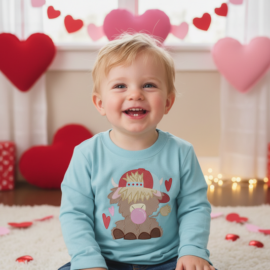 Valentine Boys Highland cow shirt