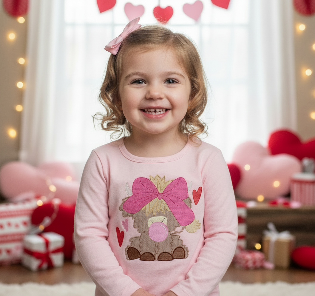 Valentine Highland cow girls Shirt
