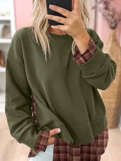 Plaid Drop Shoulder Sweater